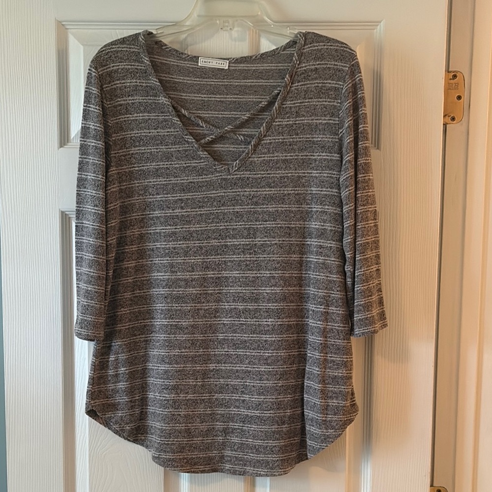Emory Park Gray 3/4 Sleeve Relaxed Tunic